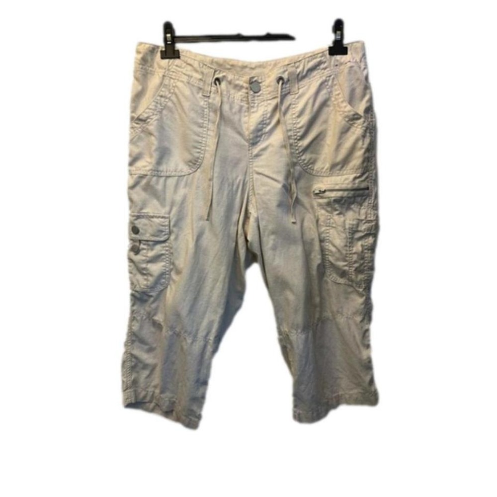 Lane Bryant Linen Blend Khaki Women's 14 Cargo Capri Pants Neutral Minimalist